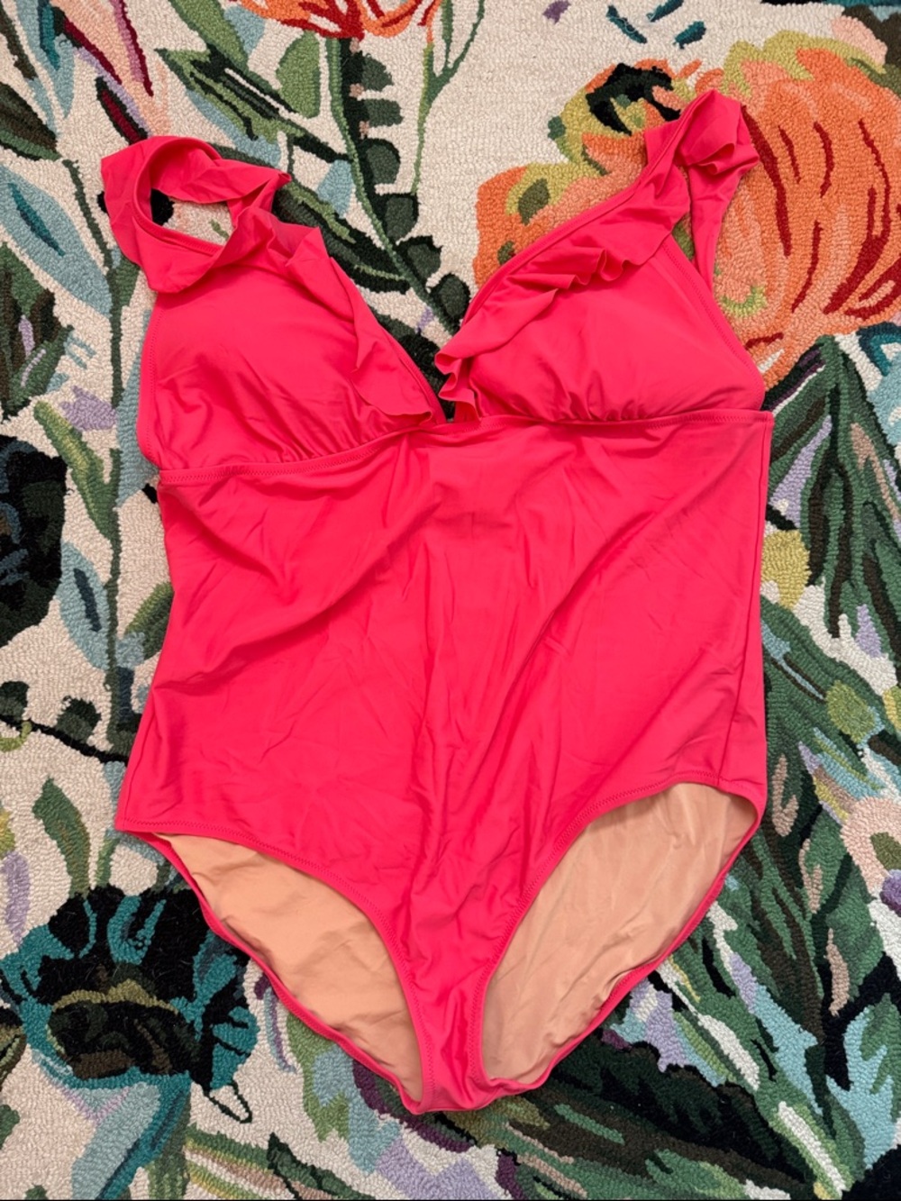 J. Crew Hot Pink One-Piece Swimsuit with Ruffle Detail